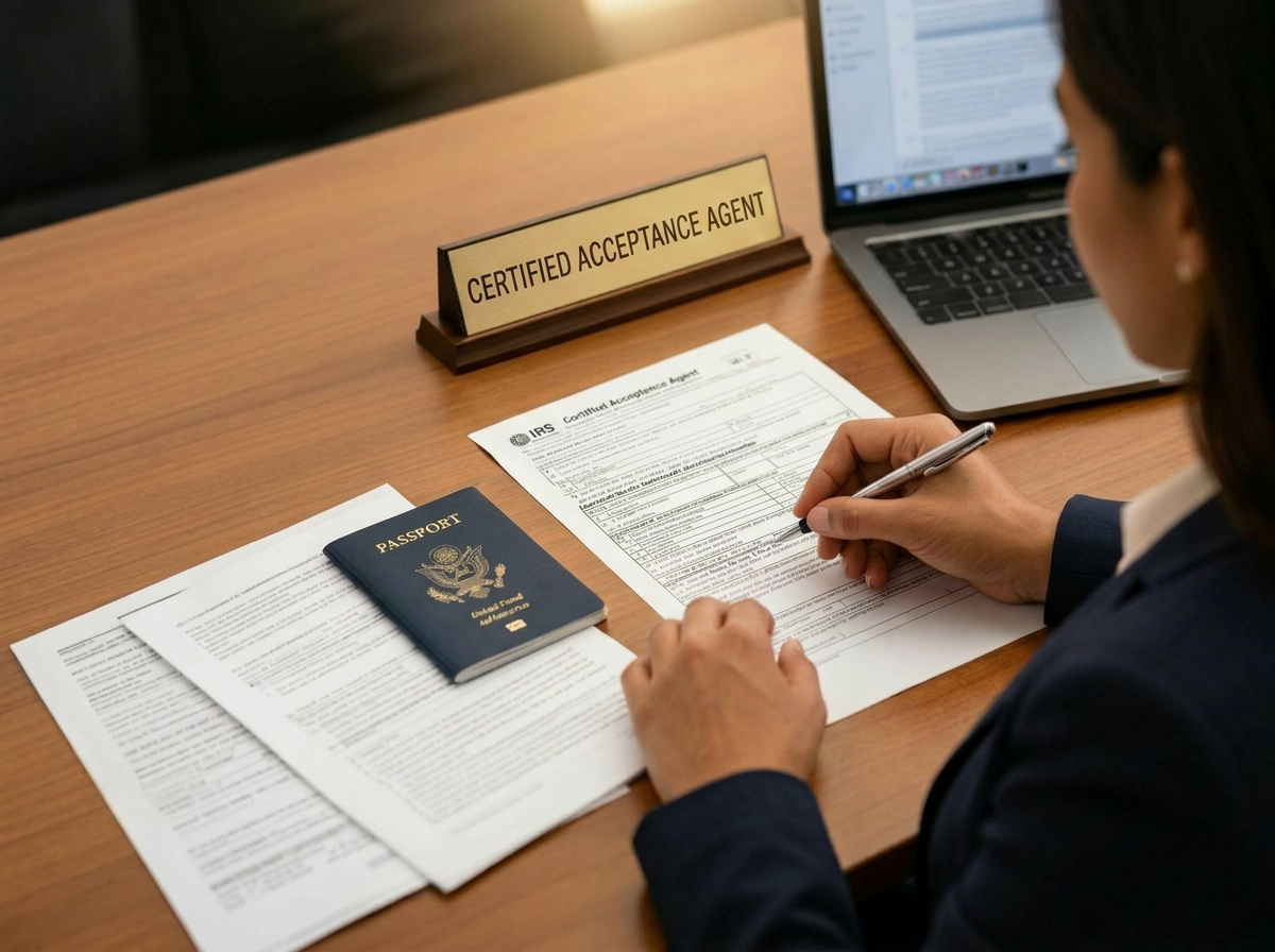 Agente Certificado del IRS llenando el formulario W-7