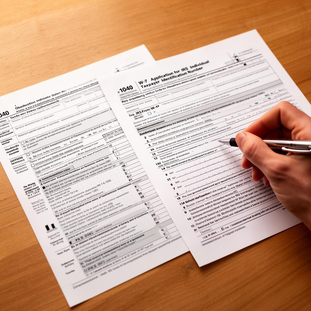 Hojas del formulario 1040 del IRS sobre un escritorio