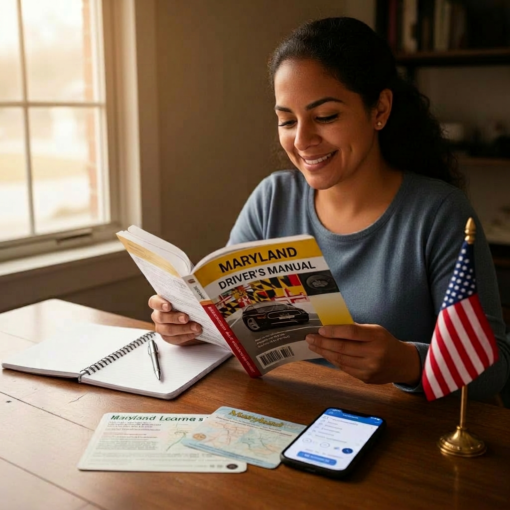 Estudiando el manual del conductor de Maryland en español